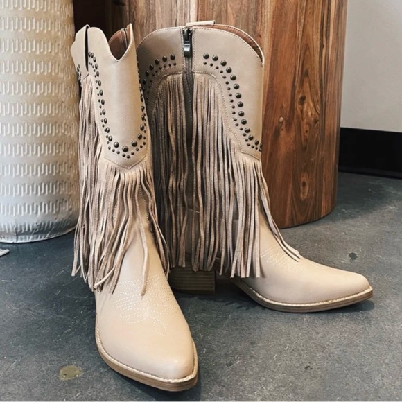 Studded Fringe Boots - Picture 3 of 15